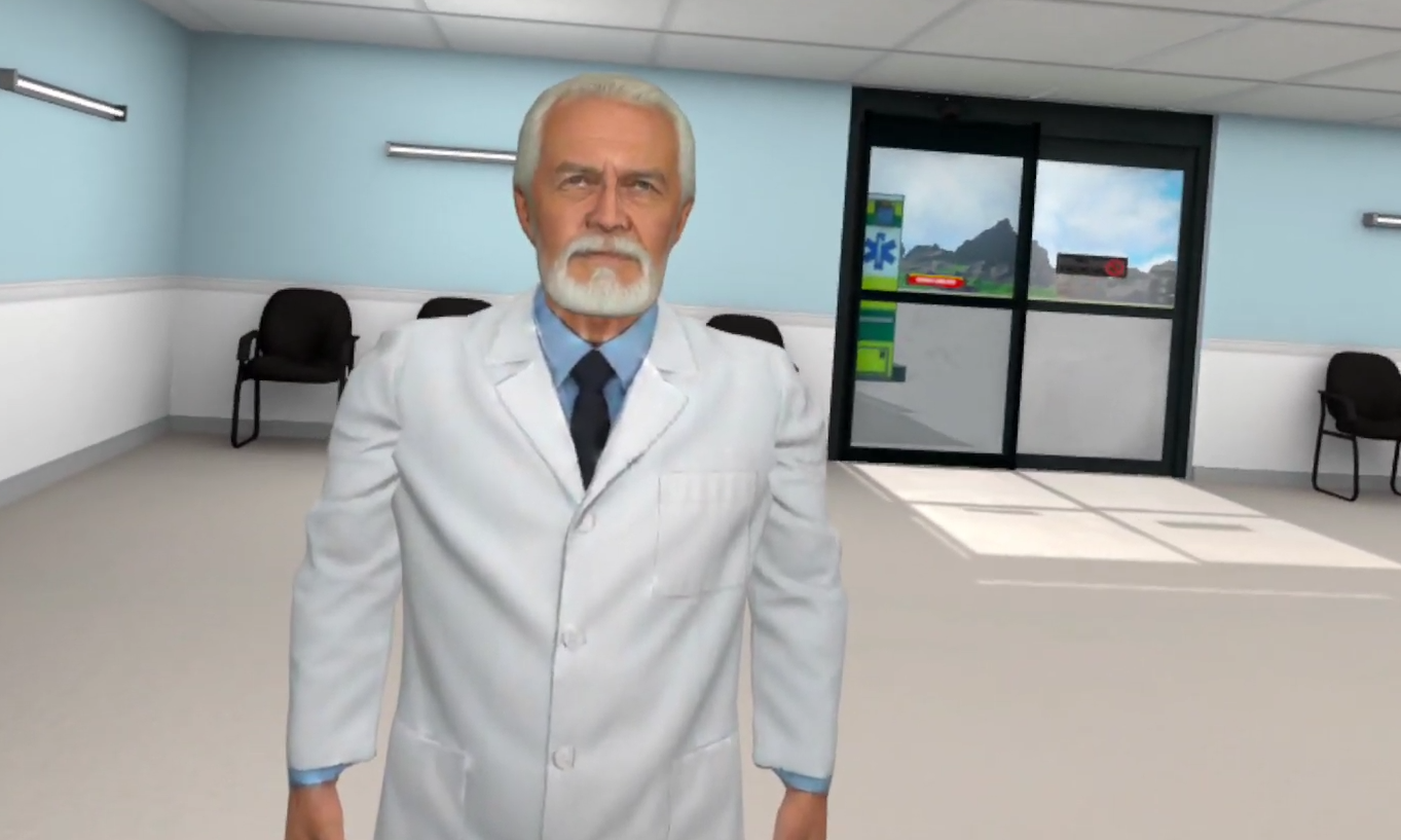Virtual clinician welcoming a learner in the Medi Mentor environment